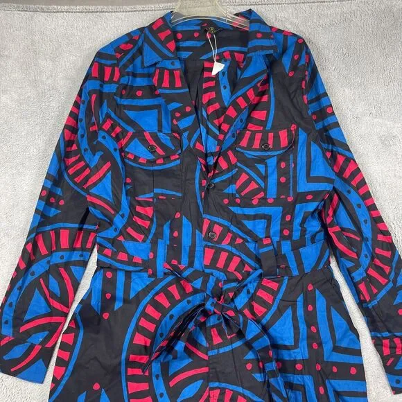 Vibrant Geometric Jumpsuit in Blue and Red - Picture 4 of 16